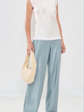 Reformation Gale Satin Bias Pants in Pale Blue